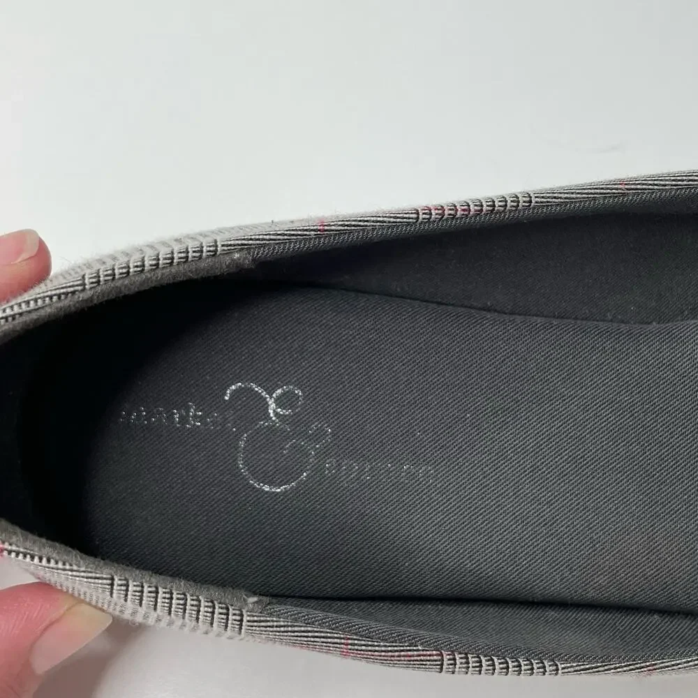 Marks Spencer Flat Ballet Slip On Pointed‎ Toe Shoe Plaid Gray 9 Academia Career